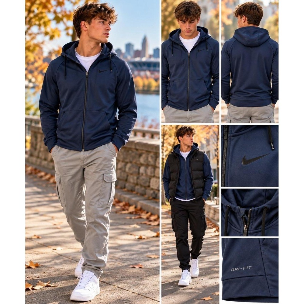Nike Navy Blue Full Zip Hoodie Athletic Track Jacket (small)